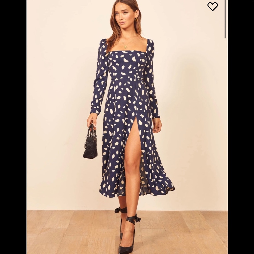 Reformation Sigmund Dress - Elegant Navy Blue and White Women's Dress NWOT